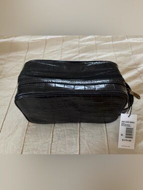 Brahmin Black Croc-Embossed Leather Toiletry Kit